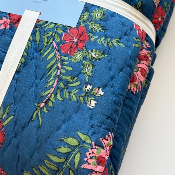 Aqua floral printed reversible king quilt set blue toille floral NEW - Picture 5 of 14